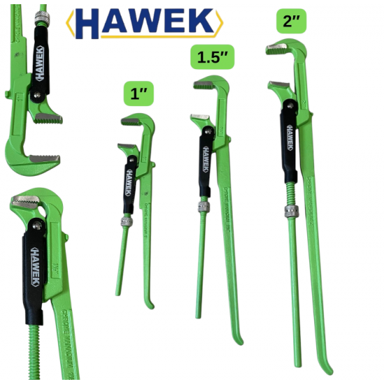 Комплект Водопроводни Ключове HAWEK 90° 1", 1.5" и 2" Хром-Ванадиева Стомана