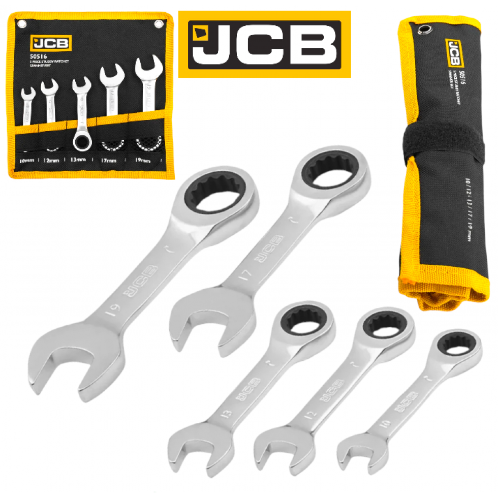 Комплект Къси Ключове с Тресчотка JCB 50516 – 5 части (10–19 мм) Комплект Къси Ключове с Тресчотка JCB 50516 – 5 части (10–19 мм)