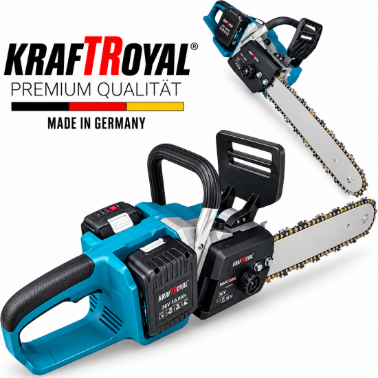 Акумулаторна Резачка за Дърва 36V KRAFT ROYAL 36V 10,0AH 40см шина 2х Батерии 2х Закалени Вериги Акумулаторна Резачка за Дърва 36V KRAFT ROYAL 36V 10,0AH 40см шина 2х Батерии 2х Закалени Вериги