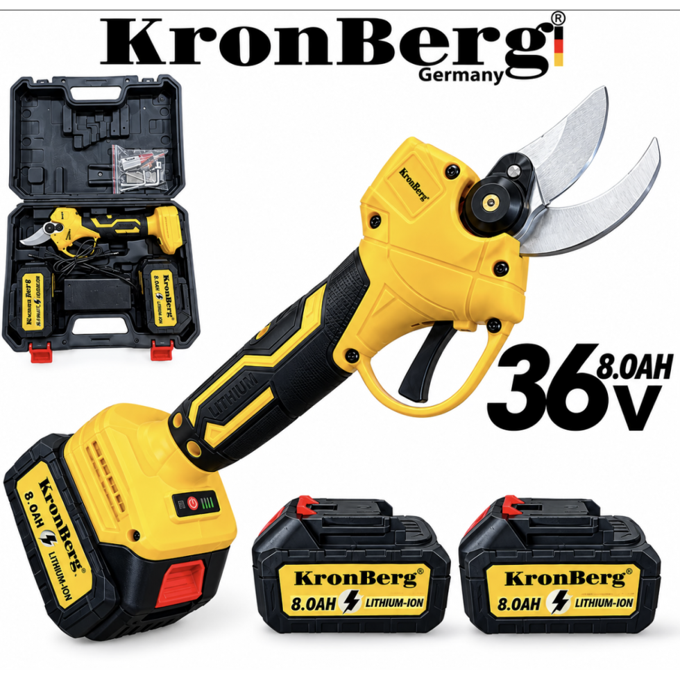 Професионална Акумулаторна Лозарска Ножица 36V 8,0AH KRONBERG 2 Батерии и Куфар Професионална Акумулаторна Лозарска Ножица 36V 8,0AH KRONBERG 2 Батерии и Куфар