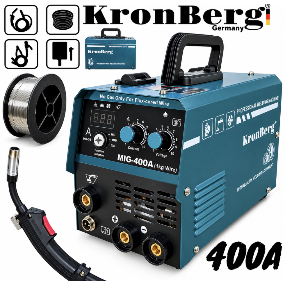 Телоподаващо и Инверторен Електрожен Комбиниран 2в1 KRONBERG 400A Заваръчен Апарат Телоподаващо и Инверторен Електрожен Комбиниран 2в1 KRONBERG 400A Заваръчен Апарат