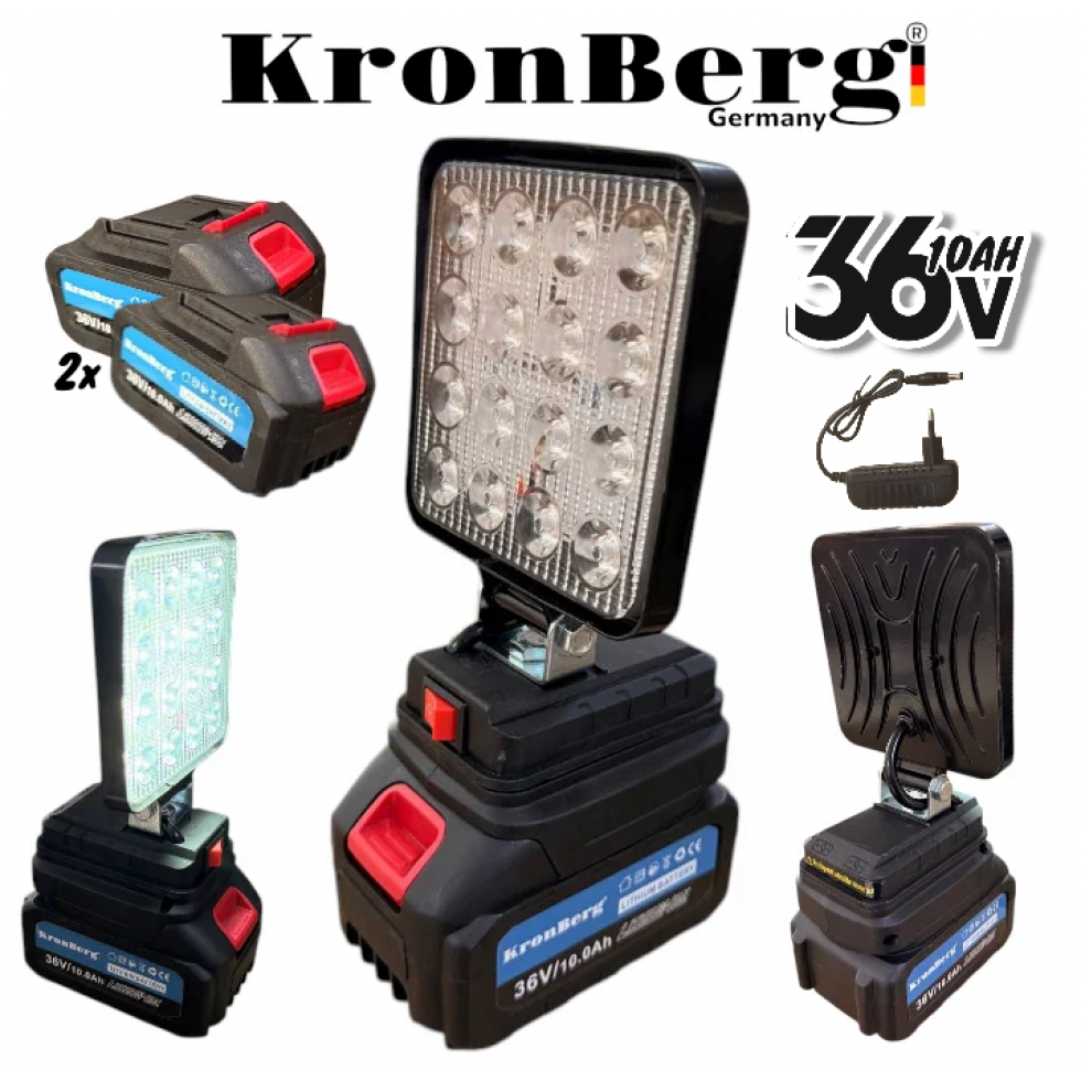 Акумулаторен LED Прожектор 36V 10AH KRONBERG Работна Лампа 2 Батерии и Зарядно Устройство Акумулаторен LED Прожектор 36V 10AH KRONBERG Работна Лампа 2 Батерии и Зарядно Устройство
