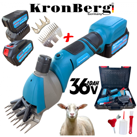 Акумулаторна Машинка за Подстригване на Овце и Животни 36V 10AH KRONBERG 2 Батерии и Подарък Резервен Нож