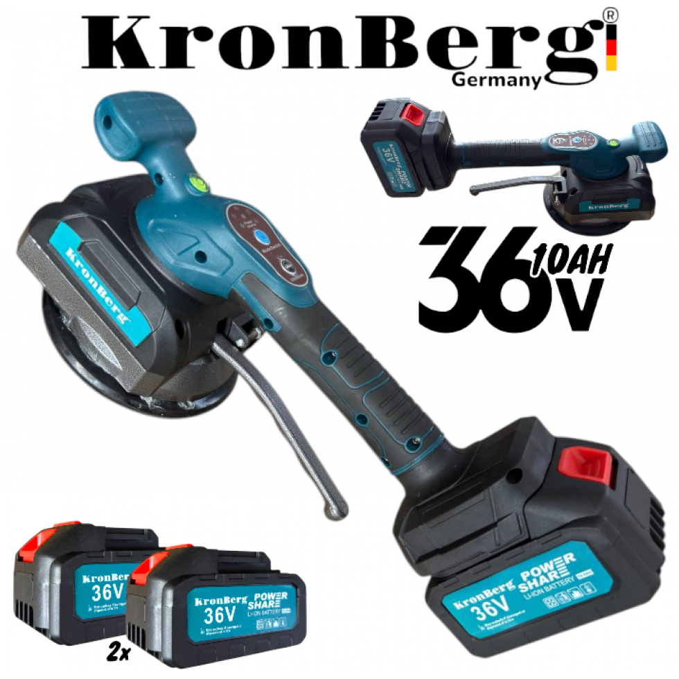 Вендуза за Плочки Акумулаторна KRONBERG 36V 10AH 2 Батерии в Куфар Вакуум Вибромашина 150кг
