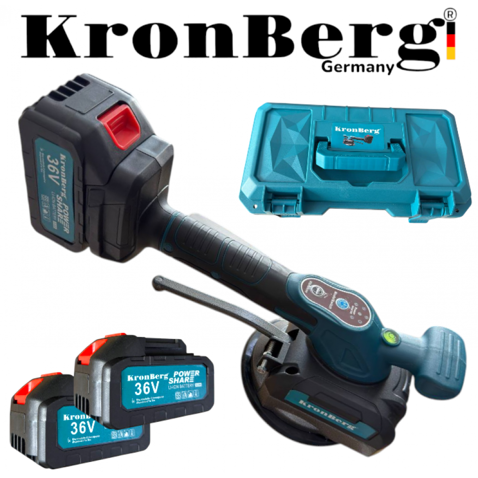 Вендуза за Плочки Акумулаторна KRONBERG 36V 10AH 2 Батерии в Куфар Вакуум Вибромашина 150кг