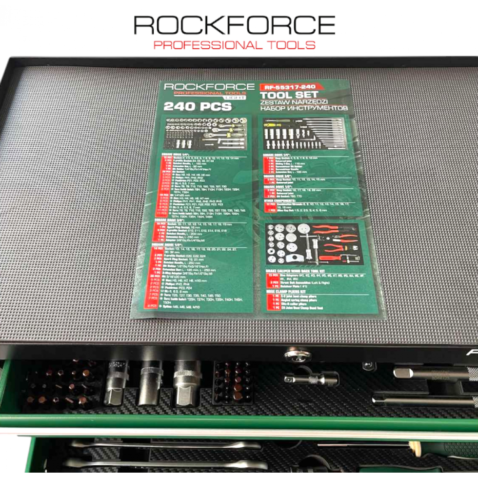 Шкаф с Инструменти 240 части 5 чекмеджета ROCKFORCE Шкаф с Инструменти 240 части 5 чекмеджета ROCKFORCE