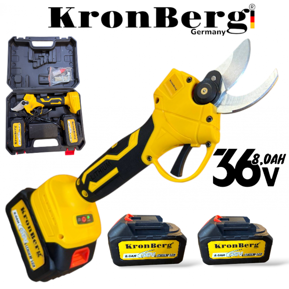 Професионална Акумулаторна Лозарска Ножица 36V 8,0AH KRONBERG 2 Батерии и Куфар Професионална Акумулаторна Лозарска Ножица 36V 8,0AH KRONBERG 2 Батерии и Куфар