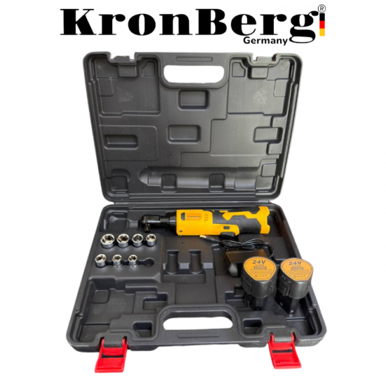Акумулаторна Безчеткова Тресчотка 24V 5AH 90Nm KRONBERG 2 Батерии и Куфар с комплект вложки Акумулаторна Безчеткова Тресчотка 24V 5AH 90Nm KRONBERG 2 Батерии и Куфар с комплект вложки