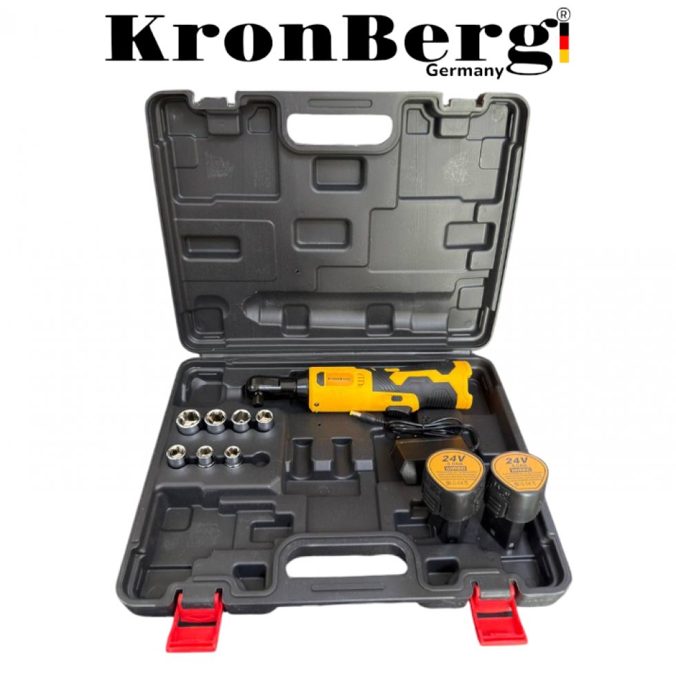 Акумулаторна Безчеткова Тресчотка 24V 5AH 90Nm KRONBERG 2 Батерии и Куфар с комплект вложки