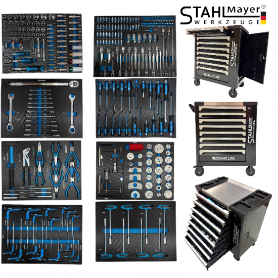 Професионален Шкаф за Инструменти STAHLMAYER MECHANIC LINE 293 части 8 чекмеджета Пълни