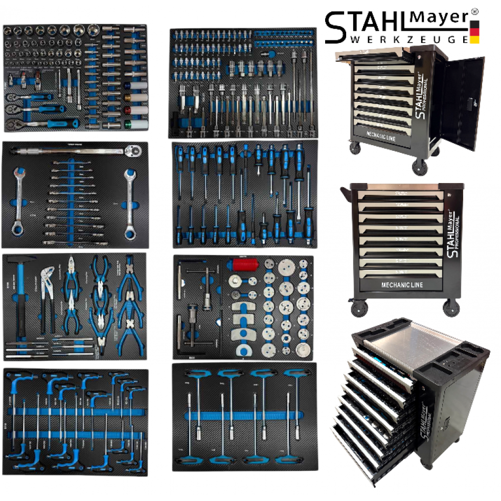 Професионален Шкаф за Инструменти STAHLMAYER MECHANIC LINE 293 части 8 чекмеджета Пълни Професионален Шкаф за Инструменти STAHLMAYER MECHANIC LINE 293 части 8 чекмеджета Пълни