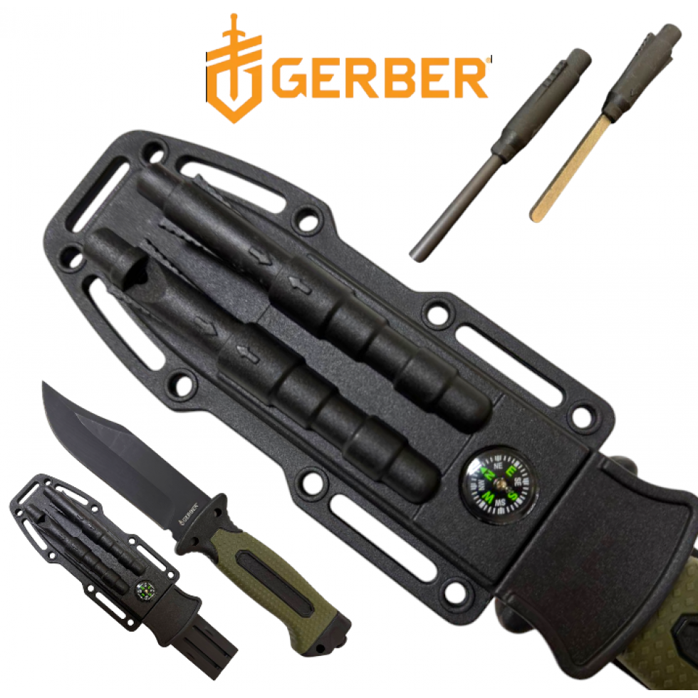 Универсален Нож с Фиксирано Острие GERBER за Оцеляване с Кания и Компас Нож