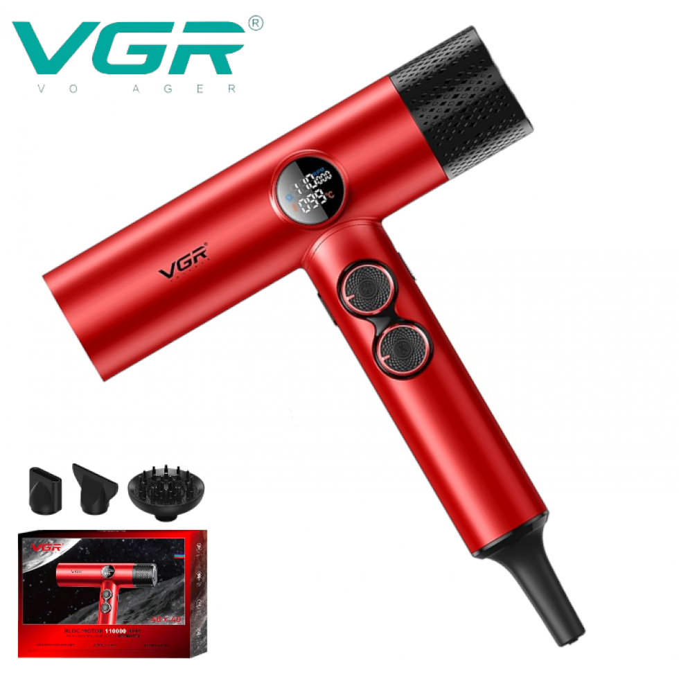 Професионален Сешоар VGR V-401 с LED Дисплей Червен и Черен Сешоар