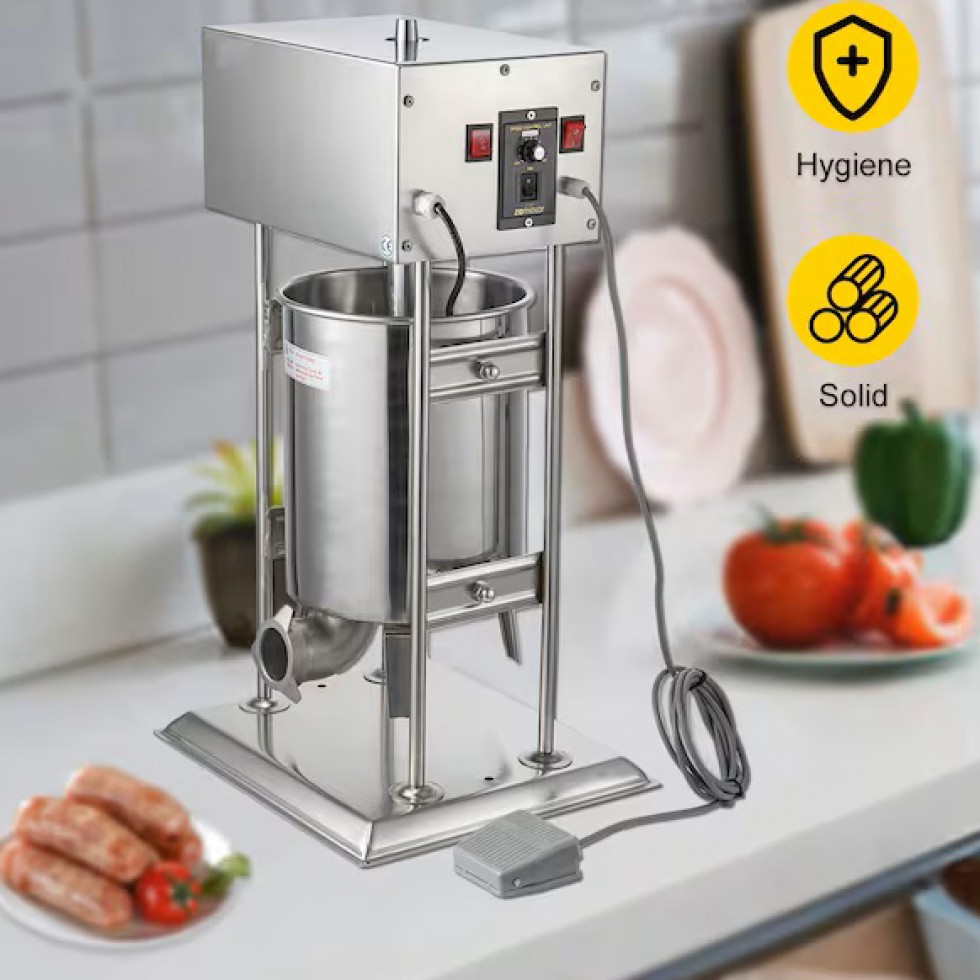 Електрическа Пълначка Професионална за Месо Кайма Наденици Колбаси 15 литра с Педал + 4 фунии Пълначка