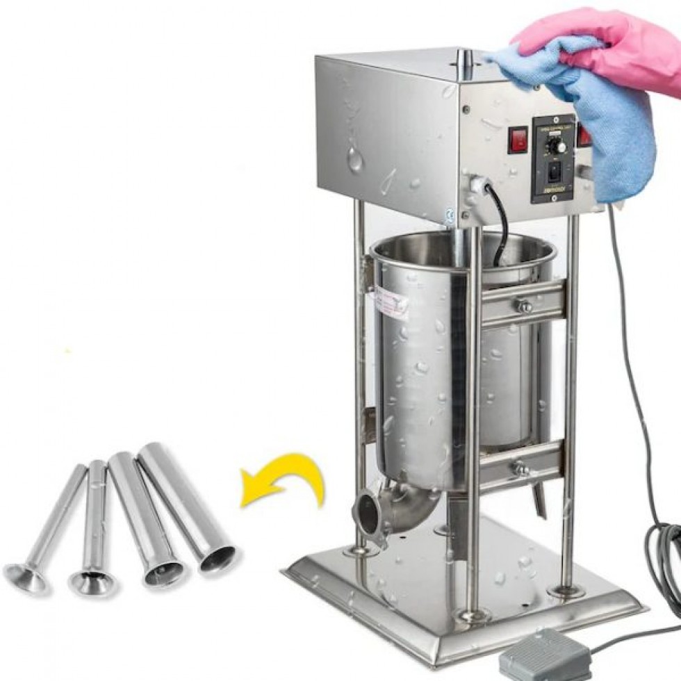 Електрическа Пълначка Професионална за Месо Кайма Наденици Колбаси 15 литра с Педал + 4 фунии Пълначка