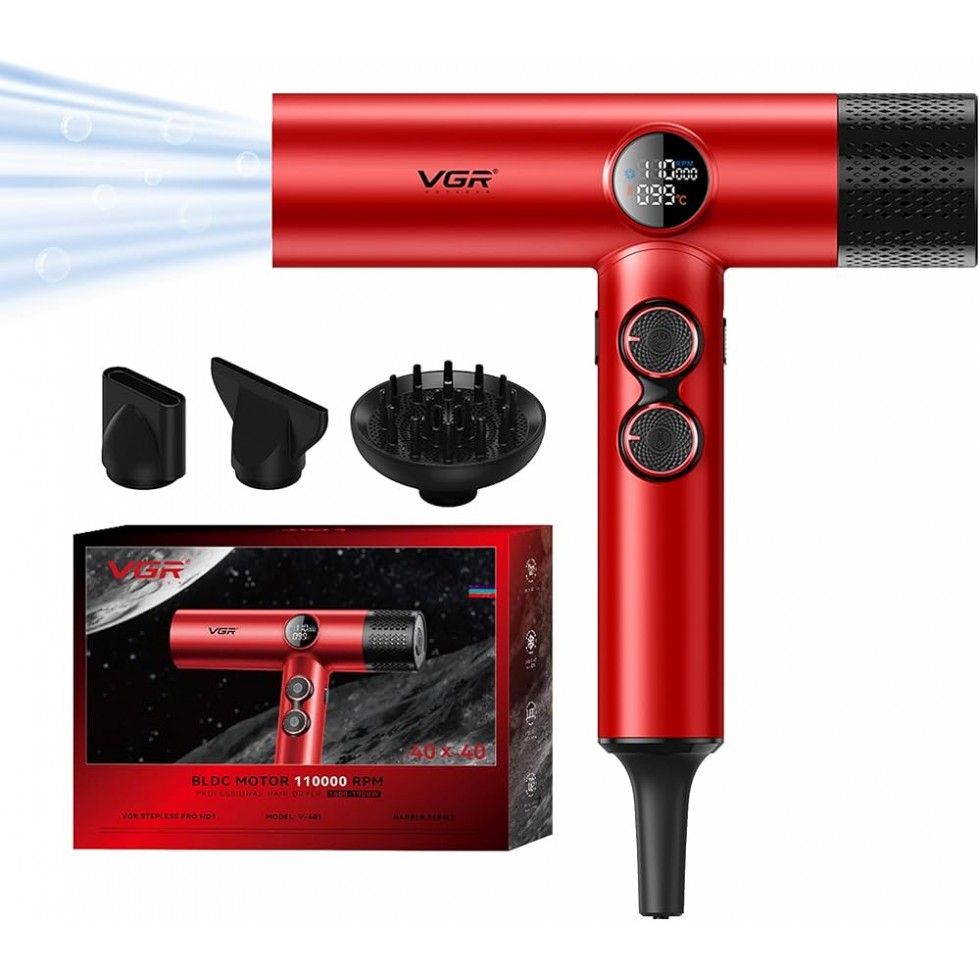 Професионален Сешоар VGR V-401 с LED Дисплей Червен и Черен Сешоар