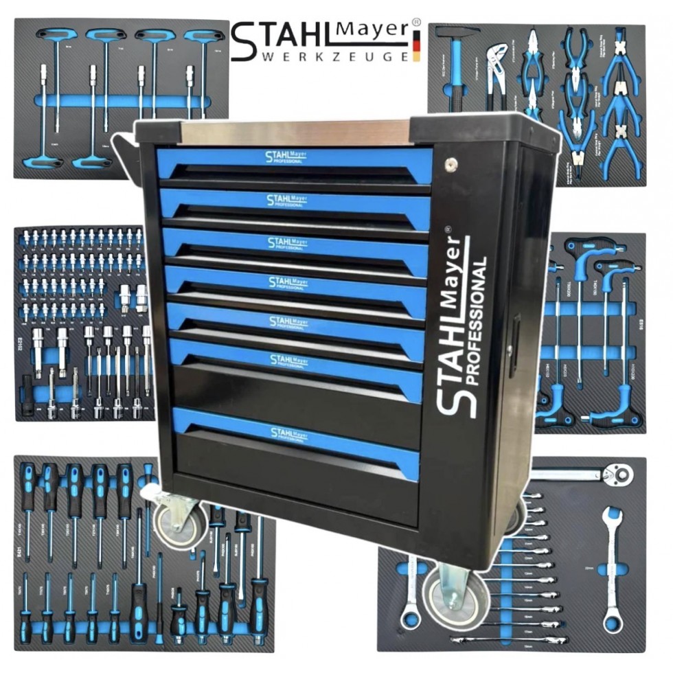 Професионален Шкаф с Инструменти 268 части 7 пълни чекмеджета STAHLMAYER BLUE Сервизен Шкаф