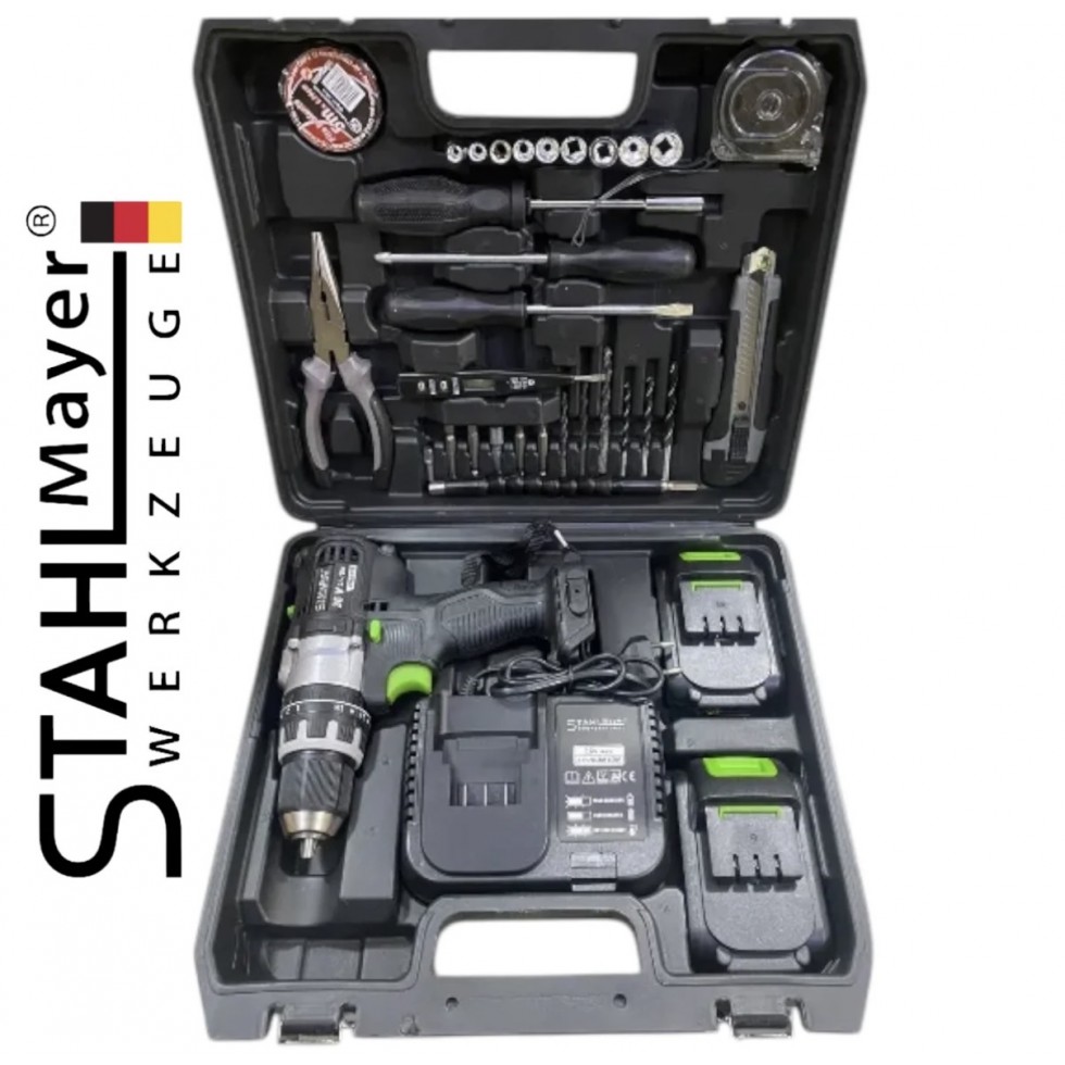 Акумулаторен Винтоверт 36V 8AH STAHLMAYER BLACK Серия + 40 части Инструменти Ударна Бормашина модел 2025 Акумулаторен Винтоверт 36V 8AH STAHLMAYER BLACK Серия + 40 части Инструменти Ударна Бормашина модел 2025