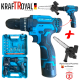Акумулаторен Двускоростен Винтоверт 24V 5AH KRAFTROYAL + Приставка Адаптер Резачка за Клони Трион 18см шина и 30 части 2 батерии и зарядно