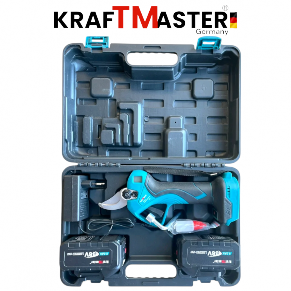 Лозарска Ножица Акумулаторна Градинска с Дисплей 36V 8AH KRAFT MASTER 2 Батерии и Зарядно + Резервен Нож