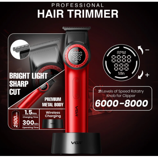 2в1 Машинка за Подстригване и Самобръсначка Шейвър SHAVER VGR V-977 V-377 Водоустойчив RED
