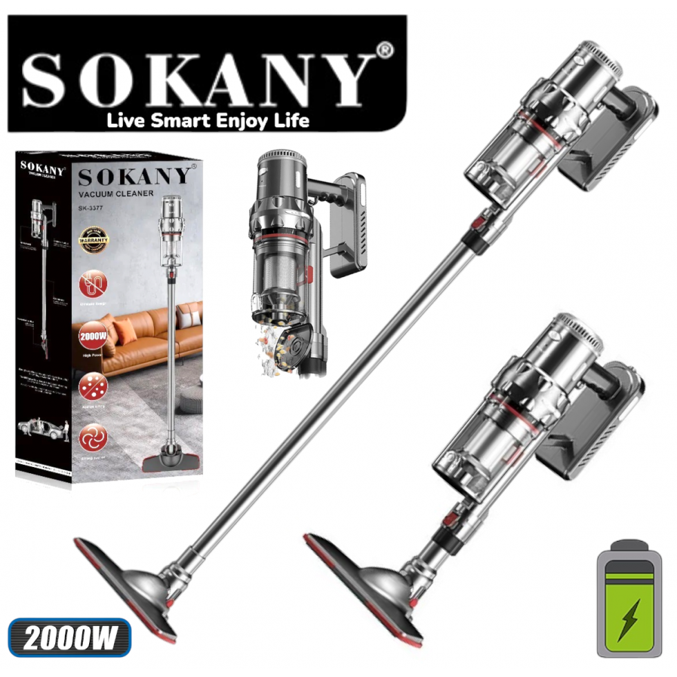Безжична Мощна Прахосмукачка SOKANY 2000W Акумулаторна Циклонна за Бързо и Ефективно Почистване