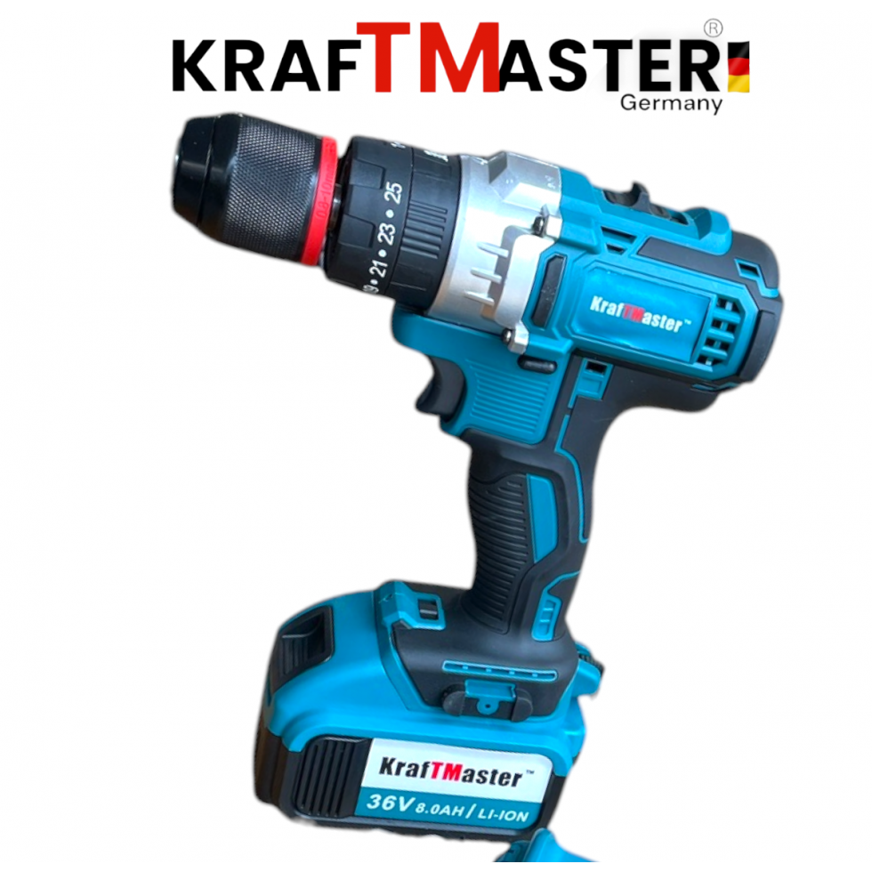 Комплект 2в1 Акумулаторен Винтоверт и Импакт 36V 8Ah KRAFTMASTER 2 Батерии в КУФАР 