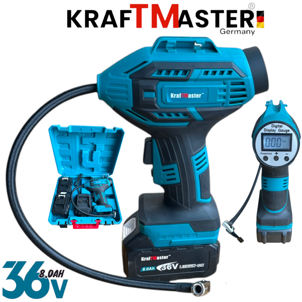 Акумулаторен Компресор за Гуми с 2 батерии 36V 8,0Ah KRAFTMASTER