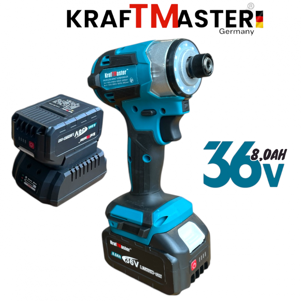 Ударен Винтоверт Импакт 36V 8,0AH KRAFT MASTER 850Nm 2 Батерии