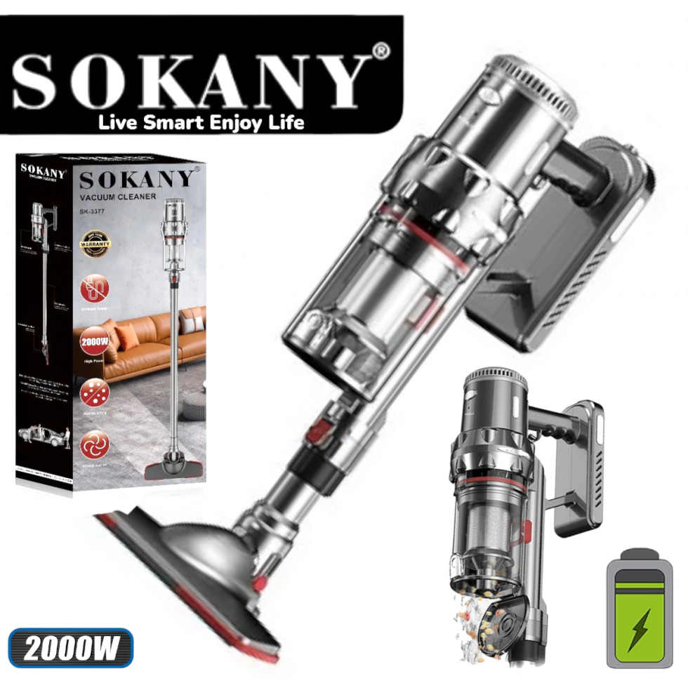 Безжична Мощна Прахосмукачка SOKANY 2000W Акумулаторна Циклонна за Бързо и Ефективно Почистване