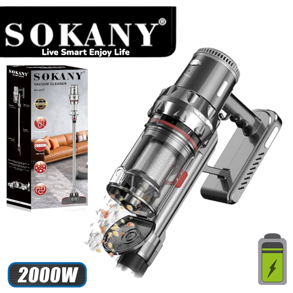 Безжична Мощна Прахосмукачка SOKANY 2000W Акумулаторна Циклонна за Бързо и Ефективно Почистване