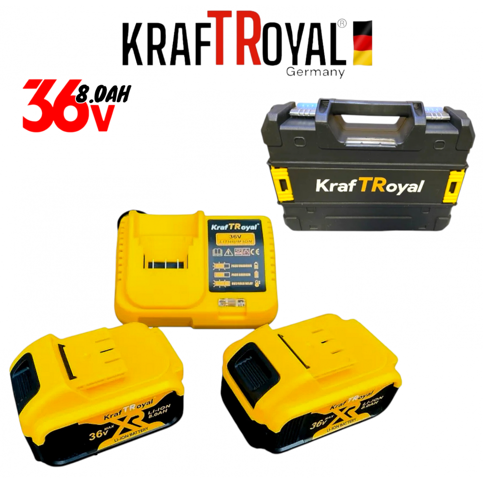 Безчетков Ударен Винтоверт 36V 8,0AH Акумулаторна Бормашина Безжична KRAFTROYAL Безчетков Ударен Винтоверт 36V 8,0AH Акумулаторна Бормашина Безжична KRAFTROYAL