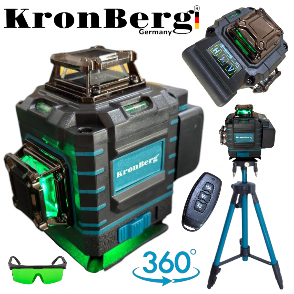 4D Лазерен Нивелир с 360 Градуса 16 линии LCD Дисплей KRONBERG със стойка 4D Лазерен Нивелир с 360 Градуса 16 линии LCD Дисплей KRONBERG със стойка