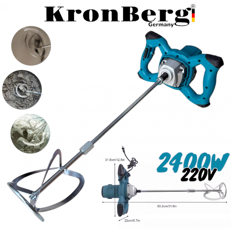Строителен Миксер за Бетон Бъркалка за Цимент Лепило Боя и др. KRONBERG 2400W 220V Строителен Миксер за Бетон Бъркалка за Цимент Лепило Боя и др. KRONBERG 2400W 220V