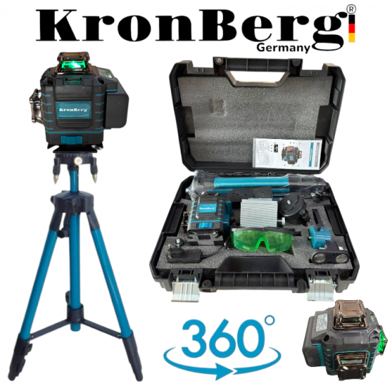 4D Лазерен Нивелир с 360 Градуса 16 линии LCD Дисплей KRONBERG със стойка 4D Лазерен Нивелир с 360 Градуса 16 линии LCD Дисплей KRONBERG със стойка
