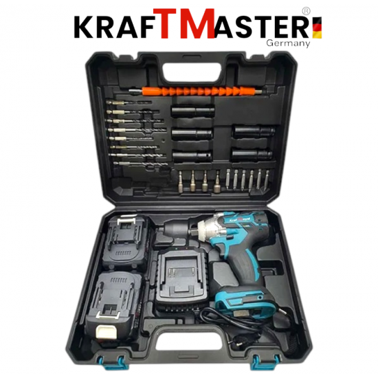Акумулаторен Гайковерт - Импакт Комбиниран + 35 части Инструменти KRAFT MASTER 36V 8,0AH 2 Батерии и Зарядно в Куфар Акумулаторен Гайковерт - Импакт Комбиниран + 35 части Инструменти KRAFT MASTER 36V 8,0AH 2 Батерии и Зарядно в Куфар