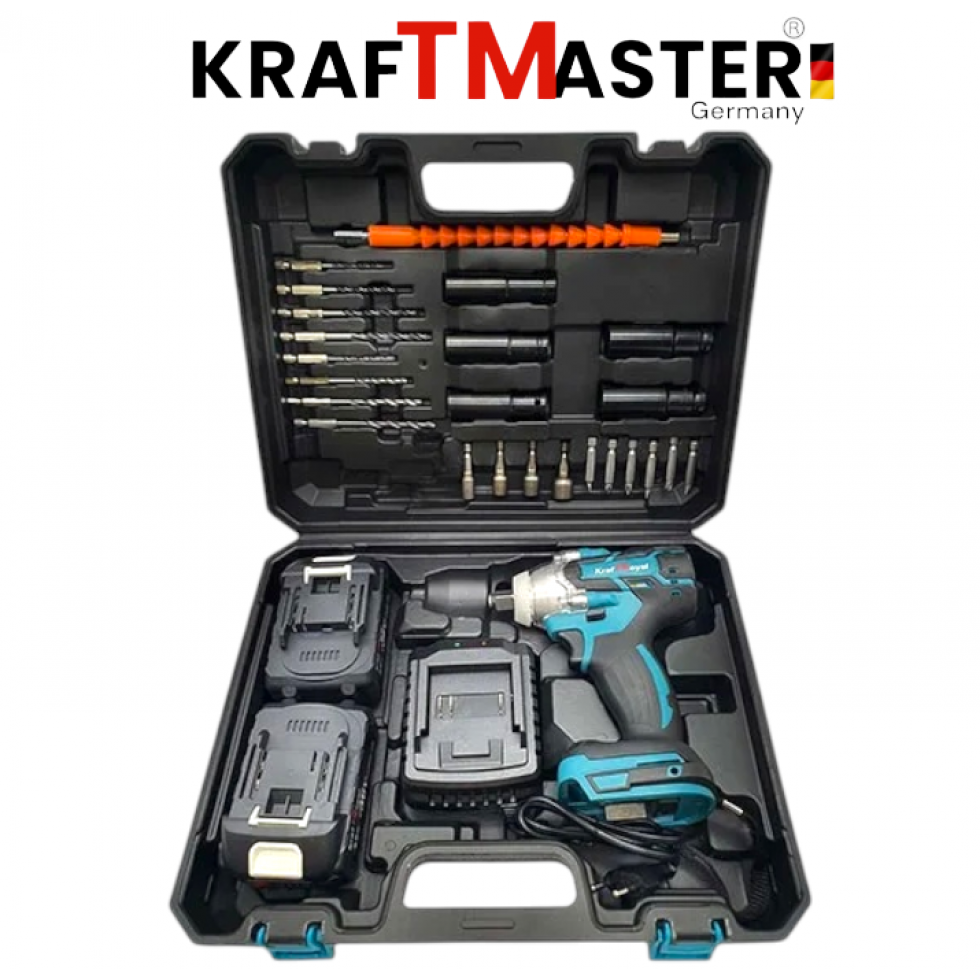 Акумулаторен Гайковерт - Импакт Комбиниран + 35 части Инструменти KRAFT MASTER 36V 8,0AH 2 Батерии и Зарядно в Куфар