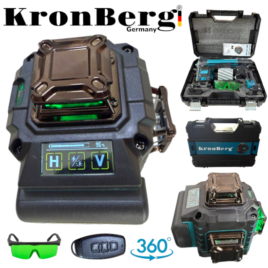 4D Лазерен Нивелир с 360 Градуса 16 линии LCD Дисплей KRONBERG със стойка 4D Лазерен Нивелир с 360 Градуса 16 линии LCD Дисплей KRONBERG със стойка