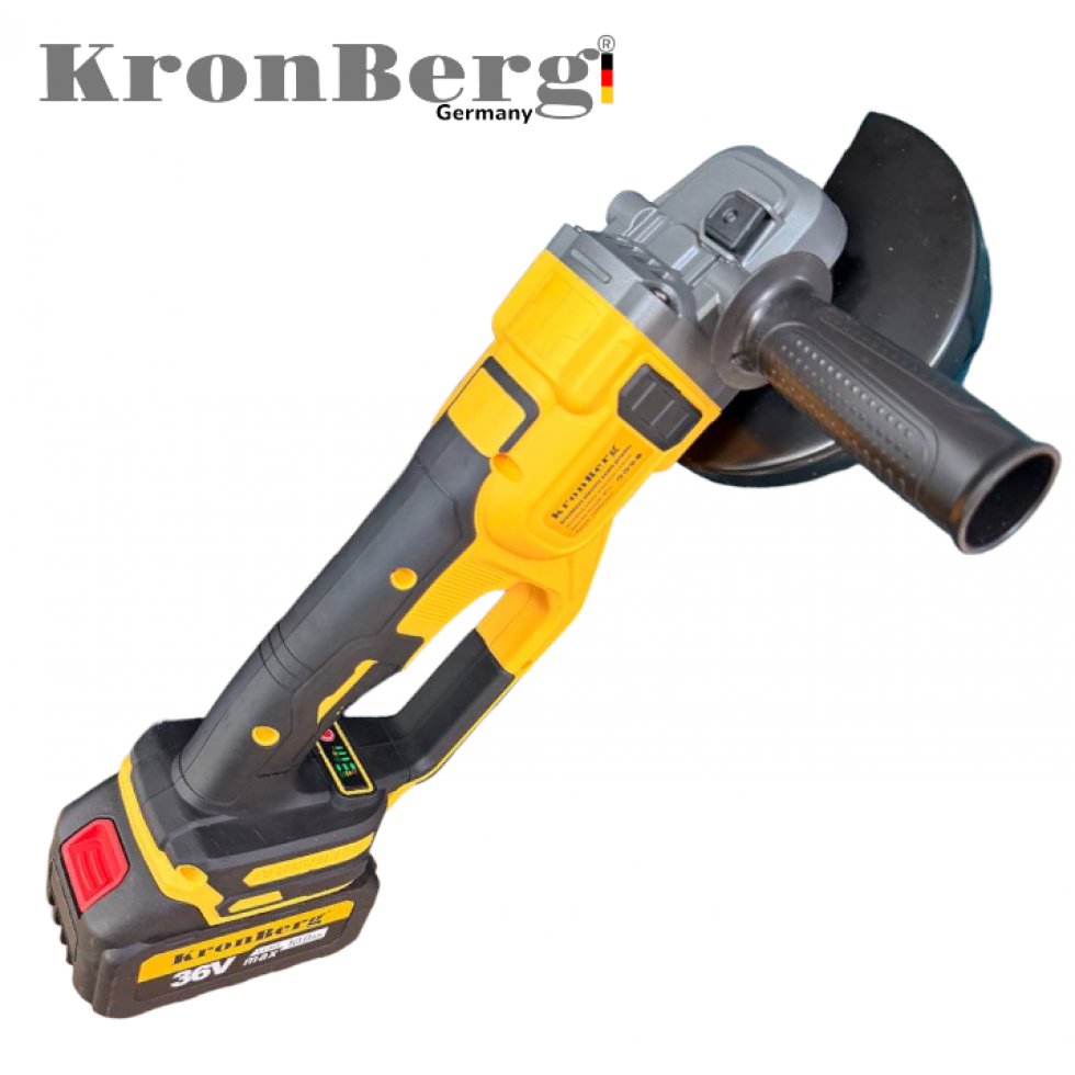 Професионален Акумулаторен Безчетков Ъглошлайф KRONBERG 125мм 36V 10Ah 2 Батерии и Зарядно Устройство в Куфар Професионален Акумулаторен Безчетков Ъглошлайф KRONBERG 125мм 36V 10Ah 2 Батерии и Зарядно Устройство в Куфар