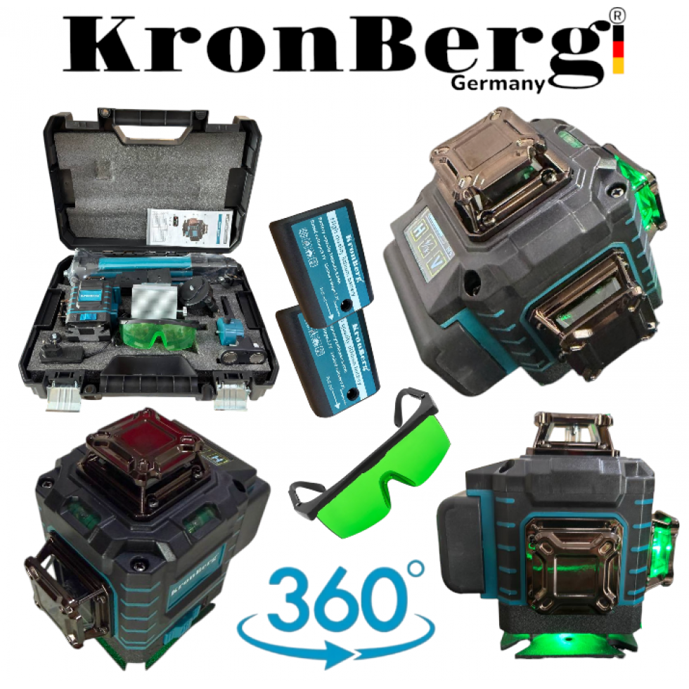 4D Лазерен Нивелир с 360 Градуса 16 линии LCD Дисплей KRONBERG със стойка 4D Лазерен Нивелир с 360 Градуса 16 линии LCD Дисплей KRONBERG със стойка