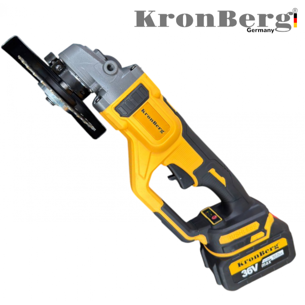 Професионален Акумулаторен Безчетков Ъглошлайф KRONBERG 125мм 36V 10Ah 2 Батерии и Зарядно Устройство в Куфар Професионален Акумулаторен Безчетков Ъглошлайф KRONBERG 125мм 36V 10Ah 2 Батерии и Зарядно Устройство в Куфар