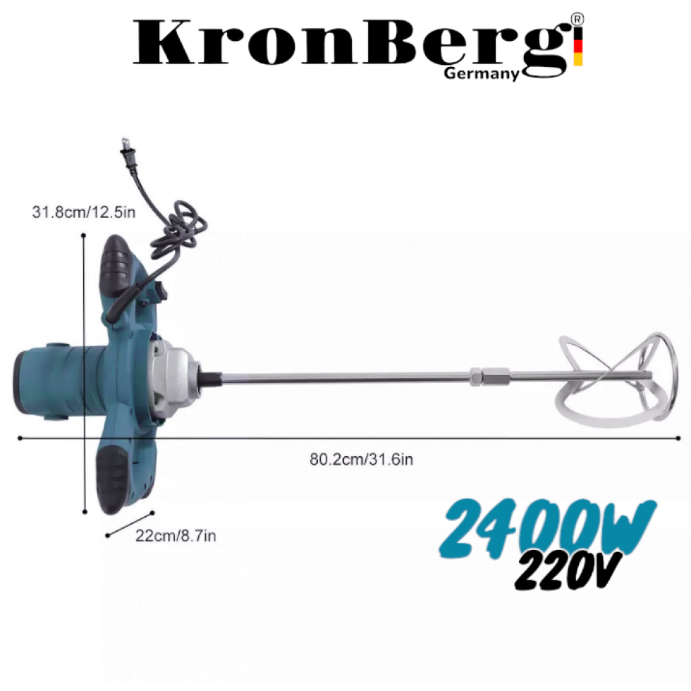 Строителен Миксер за Бетон Бъркалка за Цимент Лепило Боя и др. KRONBERG 2400W 220V Строителен Миксер за Бетон Бъркалка за Цимент Лепило Боя и др. KRONBERG 2400W 220V