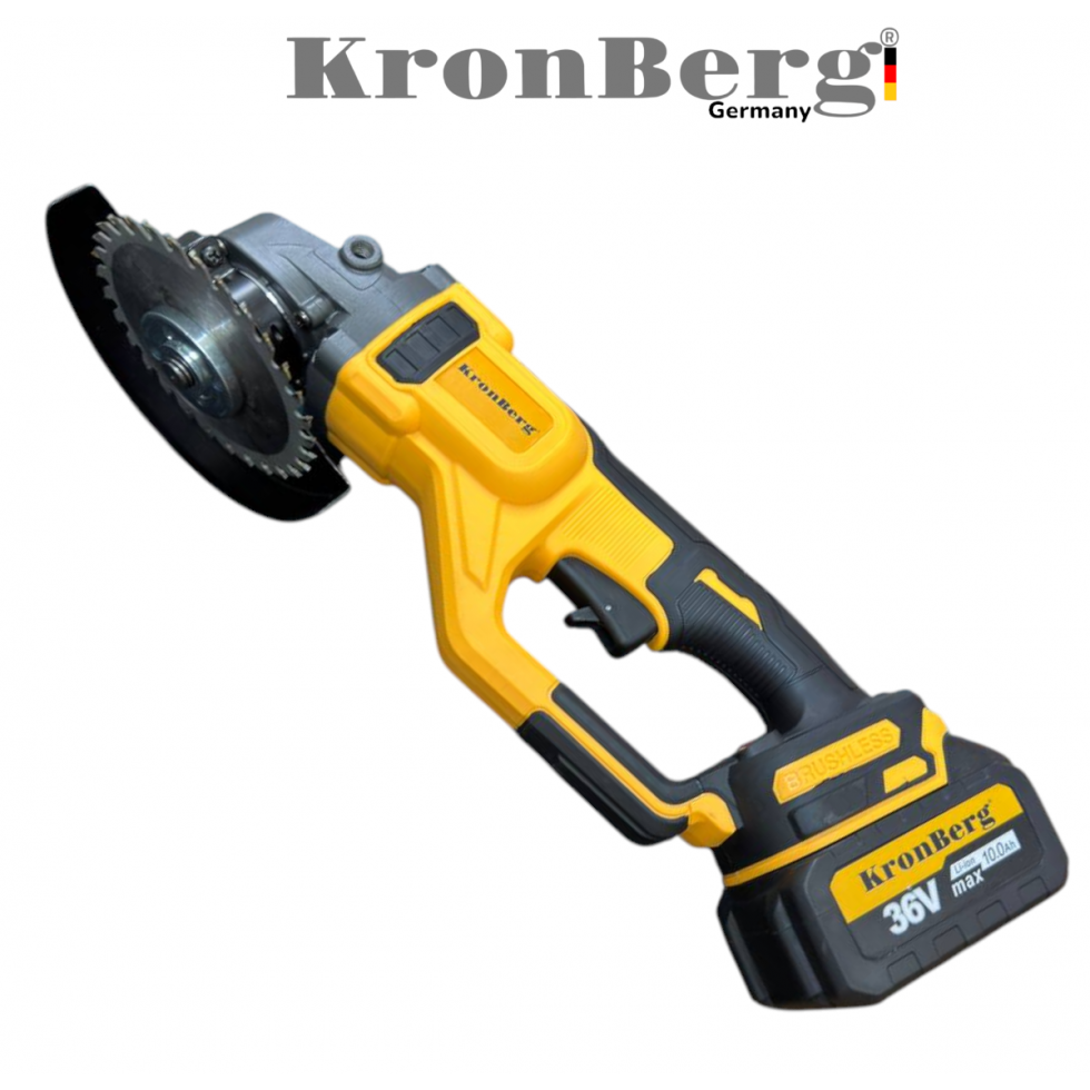 Професионален Акумулаторен Безчетков Ъглошлайф KRONBERG 125мм 36V 10Ah 2 Батерии и Зарядно Устройство в Куфар Професионален Акумулаторен Безчетков Ъглошлайф KRONBERG 125мм 36V 10Ah 2 Батерии и Зарядно Устройство в Куфар