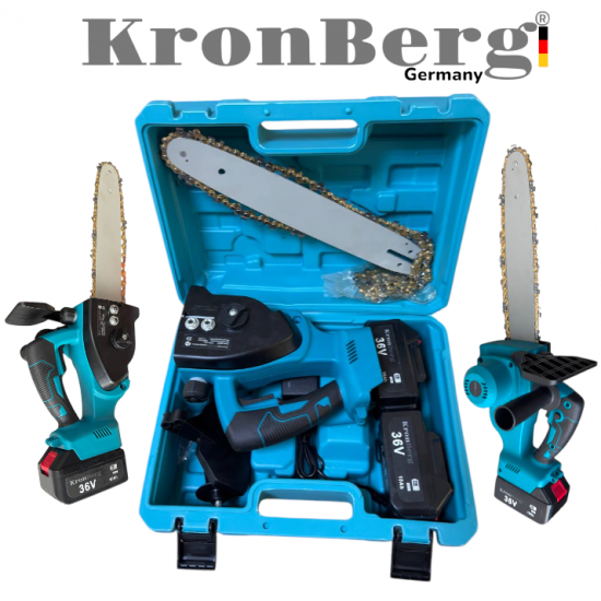Акумулаторен Безчетков Верижен Трион за Дърва и Клони KRONBERG с Автоматично Смазване на Веригата Резачка 36V 10AH KRONBERG 2 Батерии Акумулаторен Безчетков Верижен Трион за Дърва и Клони KRONBERG с Автоматично Смазване на Веригата Резачка 36V 10AH KRONBERG 2 Батерии