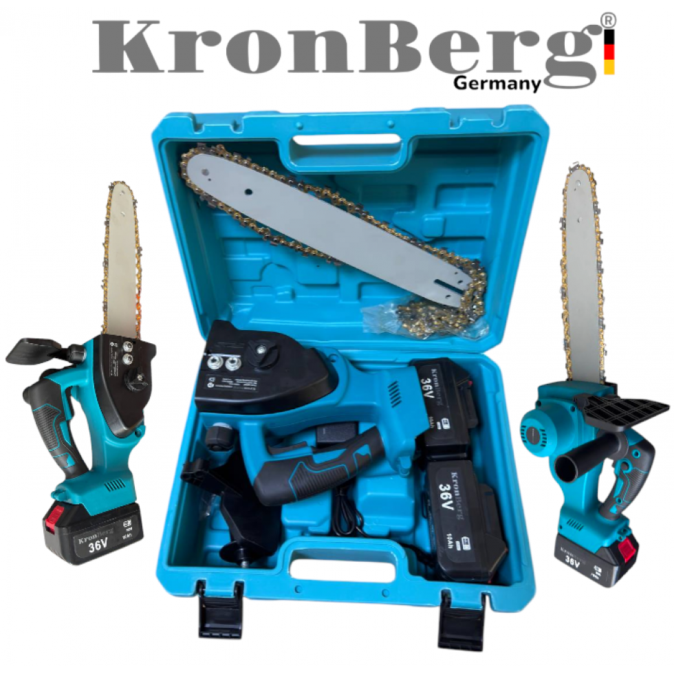 Акумулаторен Безчетков Верижен Трион за Дърва и Клони KRONBERG с Автоматично Смазване на Веригата Резачка 36V 10AH KRONBERG 2 Батерии Акумулаторен Безчетков Верижен Трион за Дърва и Клони KRONBERG с Автоматично Смазване на Веригата Резачка 36V 10AH KRONBERG 2 Батерии