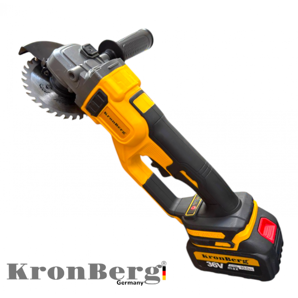 Професионален Акумулаторен Безчетков Ъглошлайф KRONBERG 125мм 36V 10Ah 2 Батерии и Зарядно Устройство в Куфар Професионален Акумулаторен Безчетков Ъглошлайф KRONBERG 125мм 36V 10Ah 2 Батерии и Зарядно Устройство в Куфар