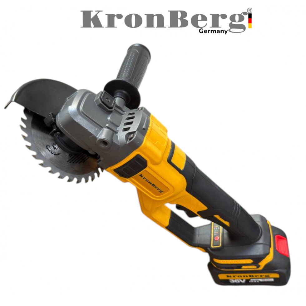 Професионален Акумулаторен Безчетков Ъглошлайф KRONBERG 125мм 36V 10Ah 2 Батерии и Зарядно Устройство в Куфар Професионален Акумулаторен Безчетков Ъглошлайф KRONBERG 125мм 36V 10Ah 2 Батерии и Зарядно Устройство в Куфар