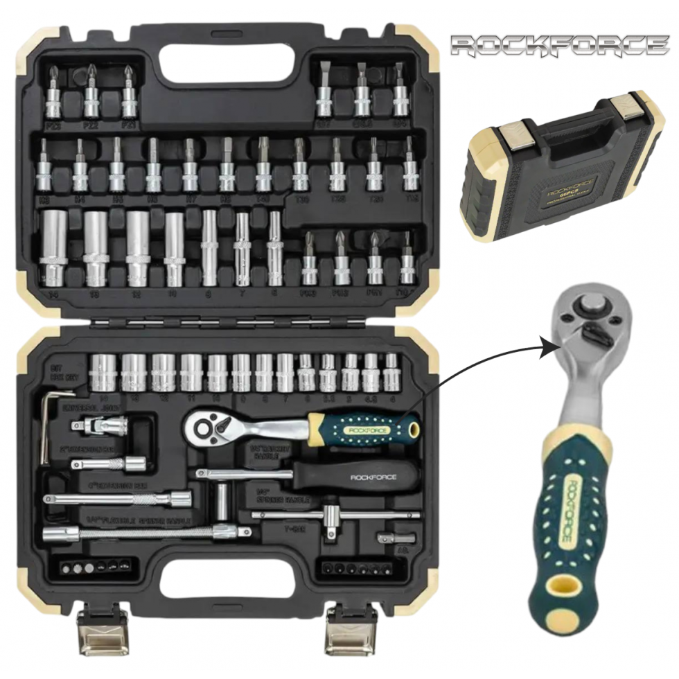 Професионално Гедоре 66 части 1/4″ Комплект Инструменти Тресчотка Вложки и Битове ROCKFORCE Професионално Гедоре 66 части 1/4″ Комплект Инструменти Тресчотка Вложки и Битове ROCKFORCE