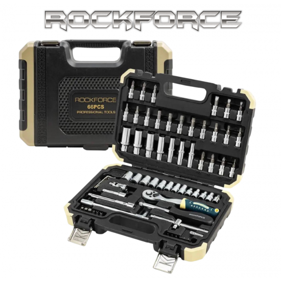 Професионално Гедоре 66 части 1/4″ Комплект Инструменти Тресчотка Вложки и Битове ROCKFORCE