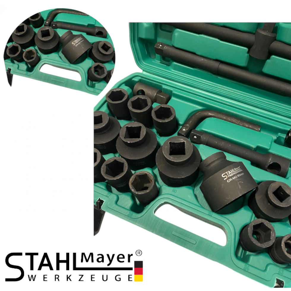 Гедоре Камионджийско 26 части STAHLMAYER 21-65мм ударни вложки CR-MO Гедоре Камионджийско 26 части STAHLMAYER 21-65мм ударни вложки CR-MO